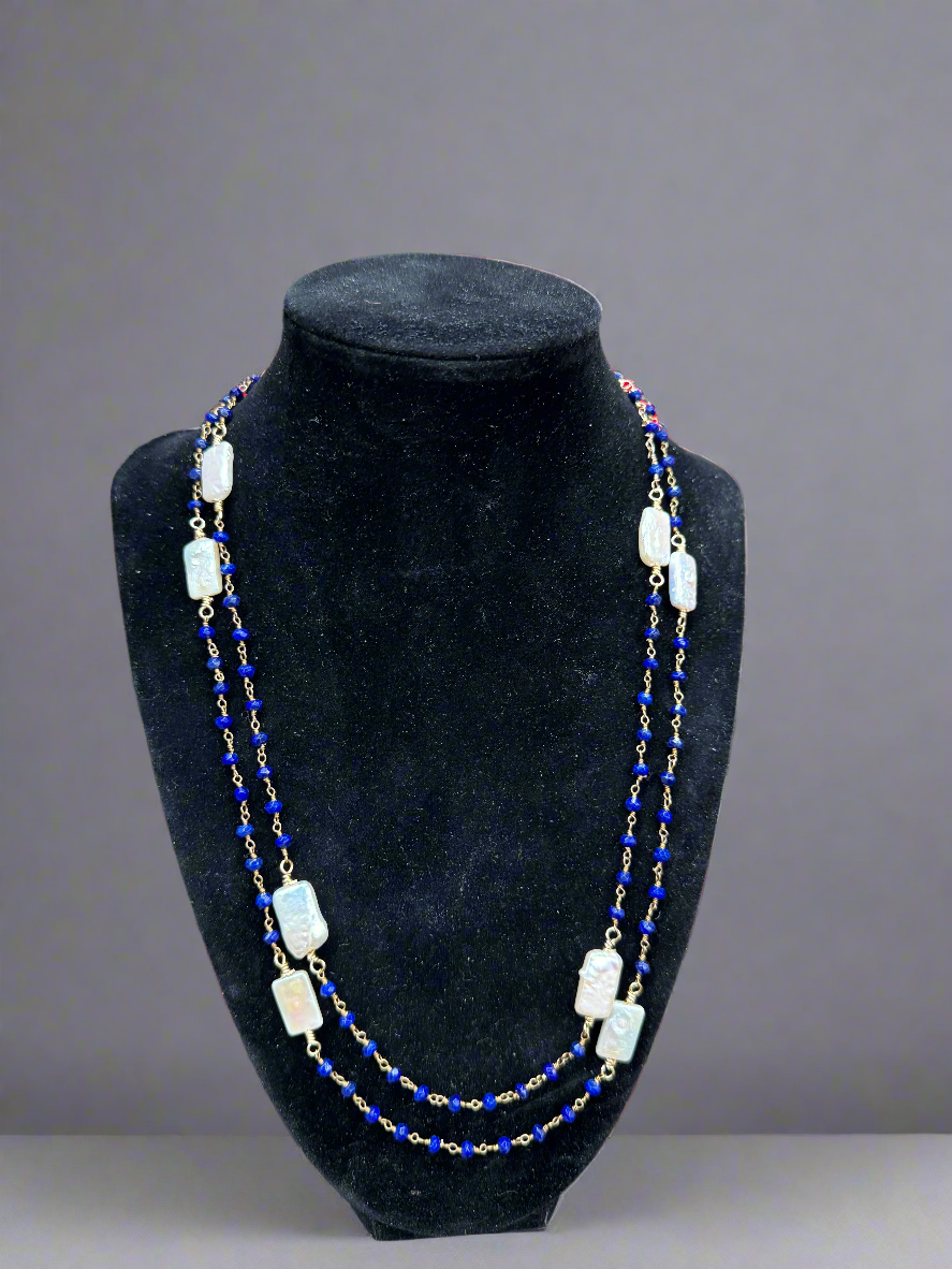 38in Lapis Lazuli, Pearl Connector Chain